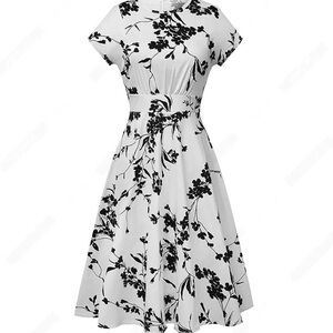 Homeyee Black & White Floral Fit & Flare Dress Plus Size